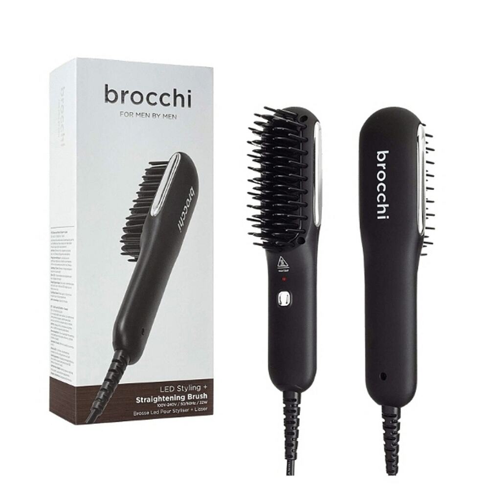 NEW LED CERAMIC HAIR & BEARD STYLING STRAIGHTENING BRUSH BY BROCCHI